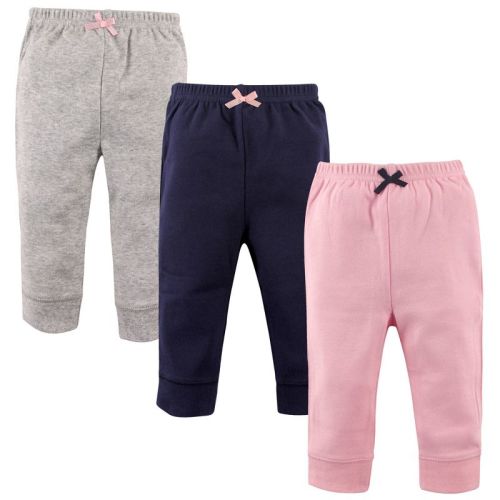 Luvable Friends Baby and Toddler Girl Cotton Pants 3pk, Light Pink Navy, Size: 3-6 months