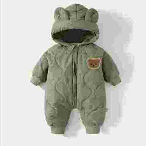 Odeerbi Infant Boys Girls Snowsuits Winter Thermal Puffer Jumpsuit Quilted Down Romper Newborns Thickened Plush Warm Outerwear Hooded Bodysuit Onesie Infant Clothes Green