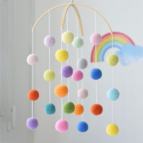 Multicolor Crochet Balls Crib Mobile - Colorful Cotton Crochet Balls Nursery Crib Mobiles Decor - Baby Shower Gift