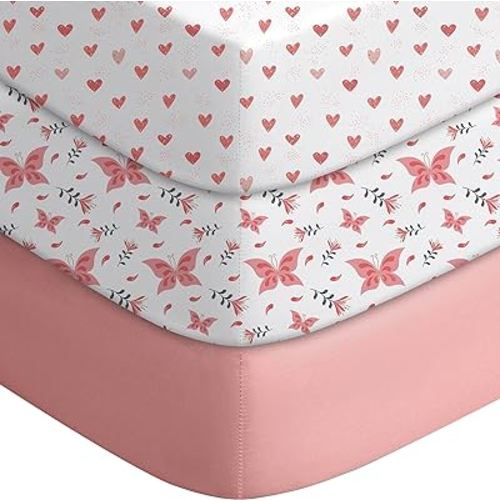 Yoofoss Baby Crib Sheets for Boys Girls, Fitted Crib Sheet 3 Pack for Standard Crib and Toddler Mattress, Super Soft Microfiber Baby Sheet 28x52x8in Butterflies