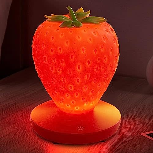 WLHONG Strawberry Night Light, Cute Silicone Strawberry Lights Kawaii Room Decor, USB Rechargeable Bedside Lamp 3 Gear Touch Lighting, Cute Strawberry Gifts for Baby, Children, Toddlers, Teen Girls