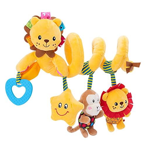 Jollybaby Baby Car Seat Stroller Toys, Plush Activity Hanging Spiral Activity Pram Crib with Music Box, Rattles, Squeaker for Babies Infant Boys Girls(Little Lion)