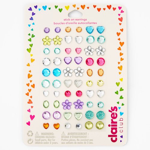 claire's club rainbow gems stick on earrings - 30 pack