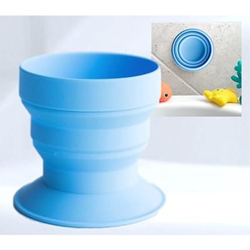 TubbyCup Baby Bath Rinse Cup, Collapsible & Convenient Space Saving Bath Cup with Suction Base, Sticks to Tub or Tile. Soft, Flexible, Makes Bath Time Safe & Fun. BPA-Free Non-Toxic Patented! (Blue)