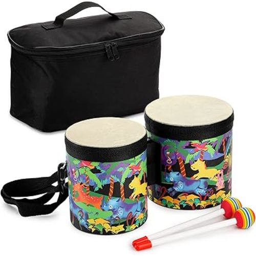 Tosnail 5" and 6" Bongo Drum with Storage Bag and Mallets, Hand Drum Kids Drum Set Percussion Instrument Musical Toy for Kids, Children, Toddlers, Christmas Birthday Gift