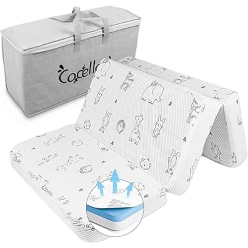 Trifold Pack and Play Mattress 38"x26", Double-Layer Memory Foam Pack N Play Mattresses for Baby Toddler with Washable Breathable Cover, Portable Mattress for Playpen with Travel Carry Bag