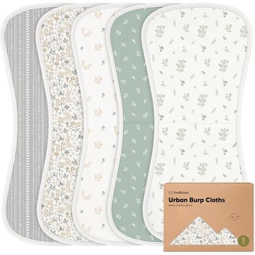 Organic Burp Cloths Baby Boy & Girl - 5-Pack Super Absorbent Cotton Burping Cloths for Babies, Soft & Plush Newborn Spit Up Rags, Infant Towels for Milk Spit Up, Unisex, Large 53cm x 25cm (Prairie)