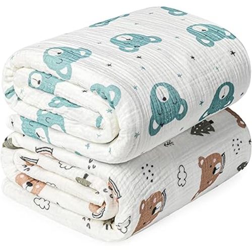 Rayon from Bamboo Swaddle Blankets for Newborn,2 Pack Breathable Soft Receiving Blanket,Large 41 x 41 inches Swaddle Wrap Burping Clothes,Essentials Infant Shower Items(Christmas Bear & Green Bear)