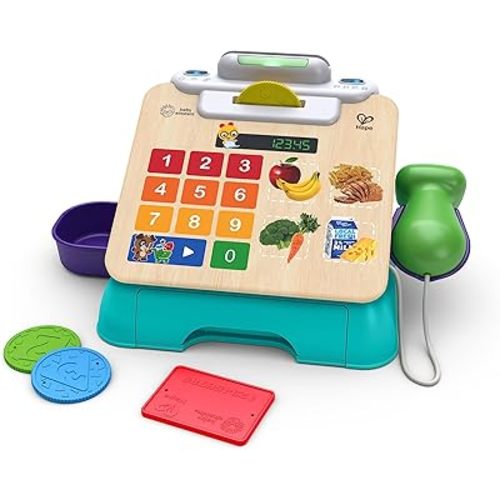 Baby Einstein + Hape Magic Touch Toy Cash Register Pretend to Check Out Toy, Real Sounds and Music, Ages 1, 2, 3, 4+