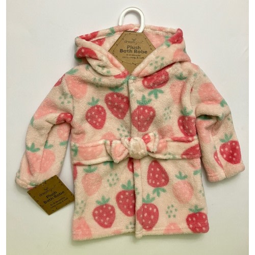 DreamGro - Girl’s Plush Bath Robe (Strawberry pattern) sz 0-9 months, New
