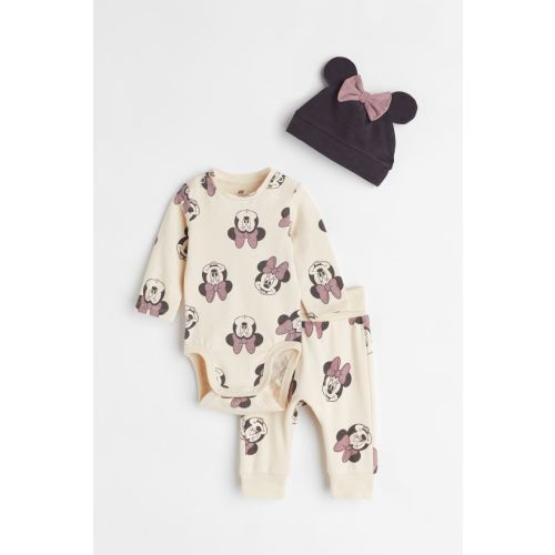 3-piece Jersey Set, Light beige/Minnie Mouse
