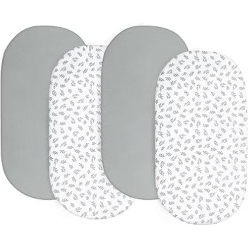 Baby Bassinet Sheets 4 Pack Compatible with 4moms Mamaroo, Regalo, and Chicco Close to You Baby Bassinet, Ultra Soft & Skin-Friendly, Grey