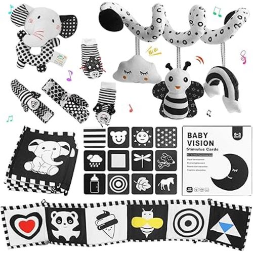 High Contrast Baby Toys for Newborn, Black and White Baby Toys, Newborn Toys 3 Months Brain Development with Car Seat Toys Hanging Rattle Toys (high Contrast Toy)