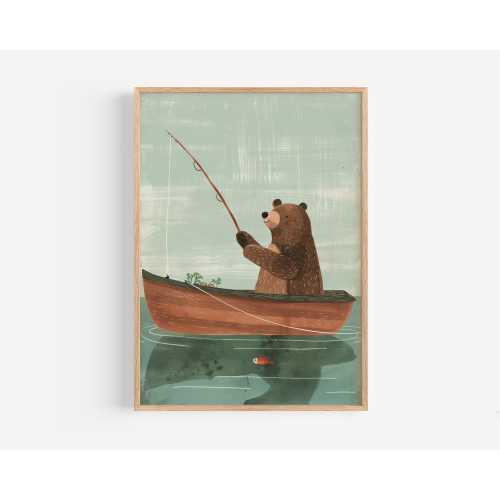 Woodland Adventure Nursery print Bear Watercolor fishing nursery adventure boy nursery printed and shipped on high archival paper KR12-A1