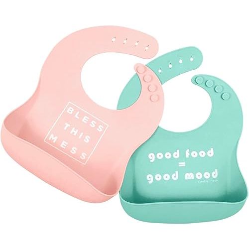 Simka Rose Silicone Baby Bibs with Food Catcher - Adjustable Soft Catch All Bib for Boys & Girls - High Chair Dining Table