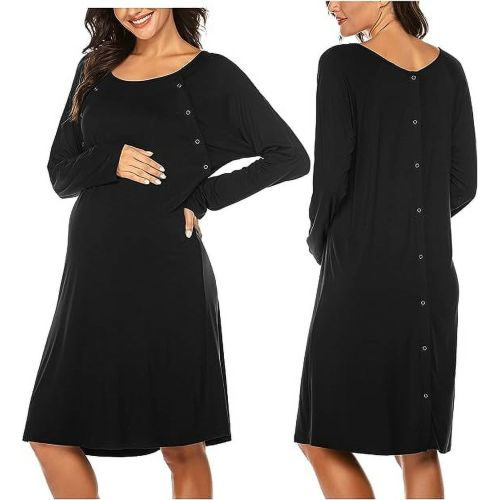 Avidlove Women’s Nursing/Delivery/Labor Nightgown Long Sleeve Maternity Sleepshirt for Breastfeeding with Button