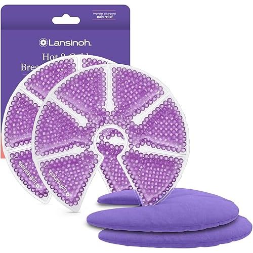 Lansinoh Breast Therapy Packs, Hot and Cold Breast-Pads with 2 Soft Covers, Postpartum Essentials for Nipple Pain Relief, Mastitis, Engorgement, Support for Breastfeeding and Pump Aid, 2 Pack