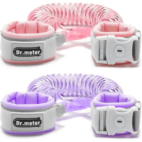 Dr.meter Anti Lost Wrist Link, 2 Pack Toddler Safety Leash with Key Lock, Reflective Child Walking Harness - Dual 8.2ft Length Pink & Purple Kids Leash for Outdoor, Kids Travel Essencials