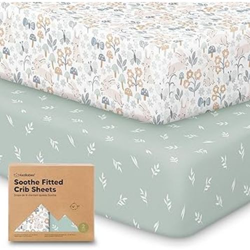 KeaBabies 2-Pack Organic Crib Sheets for Boys, Girls - 52x28 Fitted Crib Mattress Sheet Neutral, Breathable Jersey Cotton Cover for Baby Bed, Toddler Mattress, Soft & Cute Prints (Prairie)