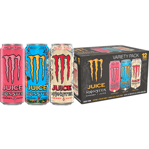 (12 Cans) Juice Monster VP, Mango Loco, Pipeline Punch, Pacific Punch, 16 fl oz, 12 Pack