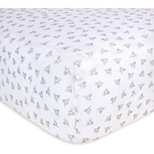 Burts Bees Baby Print Fitted Crib Sheet Organic Cotton BEESNUG - Honey Bee Heather Grey Prints, Fits Unisex Standard Bed and Toddler Mattress, Infant Essentials, 28 x 52 x 5.5 Inch 1-Pack