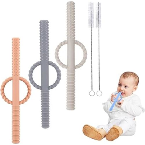Hollow Hand Teether Tubes for Baby, Silicone Baby Relief Teething Toy, Chewy Tubes Toys 3-6 Months, Teething Straws for Toddlers