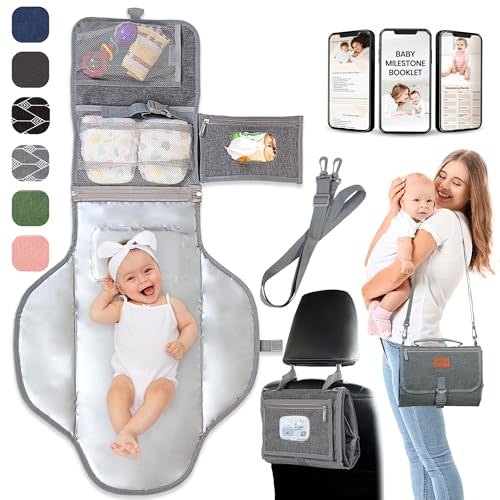 Portable Changing Pad for Baby – Soft, Comfortable Portable Diaper Changing Pad with Wipes Pockets – Waterproof, Easy to Clean Travel Baby Changing Pad, Baby Boy Essentials, Baby Registry Search