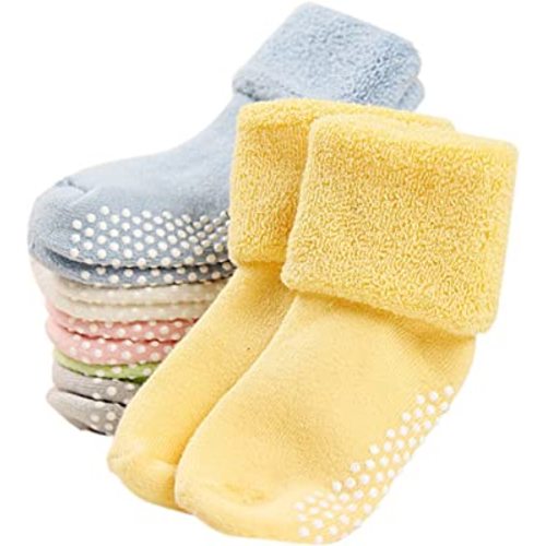 Baby Toddler Kids Ankle Crew Socks with Grips Unisex Warm Thick Cotton Winter Socks 0-10T 6/8 Pack