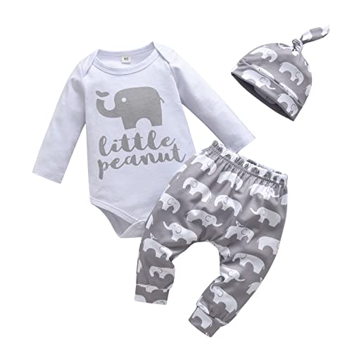 Siracend Newborn Infant Baby Boy Clothes Print Long Sleeve Bodysuit + Pants + Hat 3 PCS Outfits Set