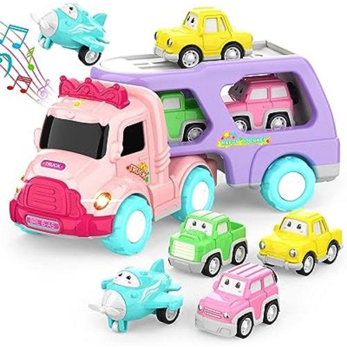 Amazon.com: LASCOTON Toys for 1 2 3 Year Old Girl, 5-in-1 Carrier Truck for Toddler Girl, Friction Power Toy Cars with Light & Sound, Birthday Gifts, Pink : Toys & Games