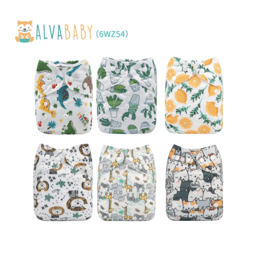 (All Packs)Baby Cloth Diapers 6 Pack with 6 Microfiber Inserts One Size Adjustable Washable Reusable for Baby Girls and Boys