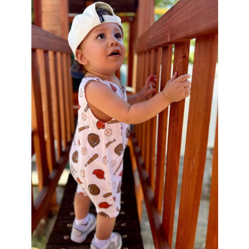 Muslin Shortie Romper, Baseball
