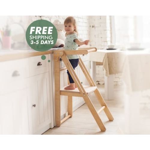 Kids' Folding Kitchen Tower - Handmade toddler step stool: Montessori Learning Stool for Kids and Toddlers