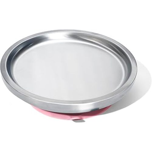 Avanchy Open Baby Plates with Suction – Stainless Steel Divided Plates for Toddlers, BPA-Free, Dishwasher Safe, Unbreakable, Non-Toxic, 100% Silicone Suction – Pink