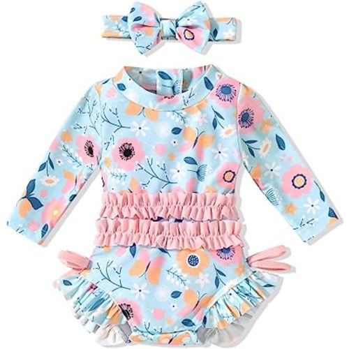 Aalizzwell Newborn Infant Baby Girls One Piece Long Sleeve Bathing Suit