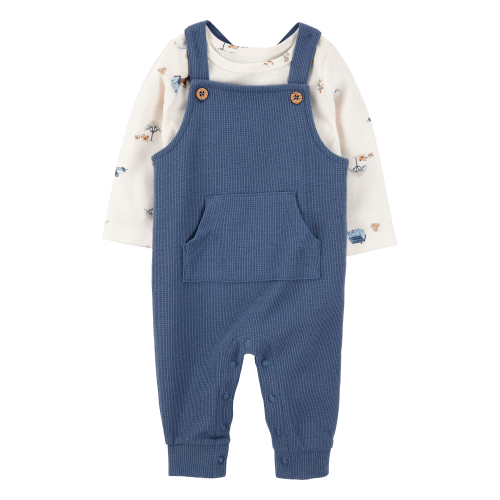 Baby 2-Piece Long-Sleeve Tee & Waffle Knit Coverall Set - Blue/White - Carter's | Carter's