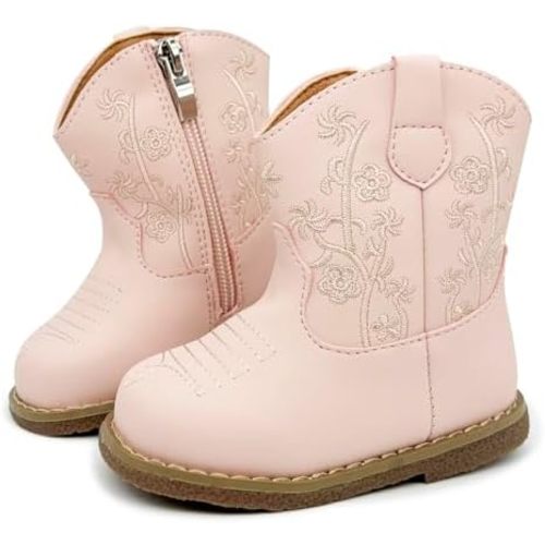 Baby Cowboy Cowgirl Boots Infant Boys Girls Western Booties Round Toe Riding Mid Calf Boots for All Seasons for 6 9 12 15 18 24 Months