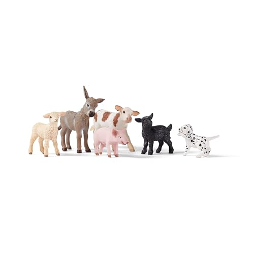 Schleich Farm World - 6 PC Baby Farm Animal Playset with Puppy, Lamb, Goat, Piglet, Calf and Donkey Toys - Realistic Barnyard Figurines - Fun Educational Figures for Kids and Toddlers Ages 3+