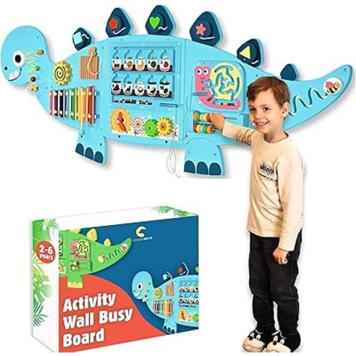 Dinosaur Activity Wall Busy Board – Educational & Fun Toys 2-6 Years - Sensory Wall Panel for Kids - Toddler Playrooms, Daycares, Waiting Rooms - Sensory Panel for Autism - Montessori Activity Board