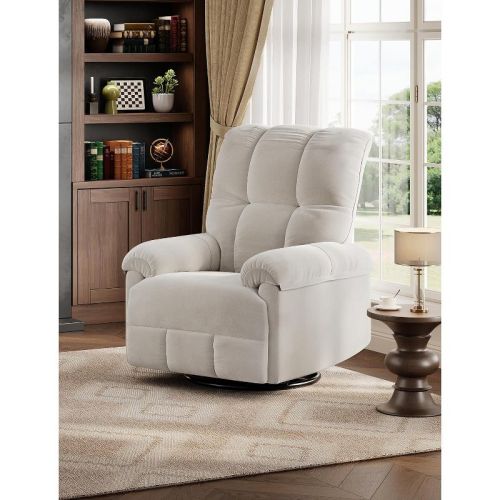 Oversized Swivel Rocker Recliner Chair, Overstuffed Chenille Upholstery, Padded Armrests, Infinite Recline, 350 lb Capacity, for Living Room