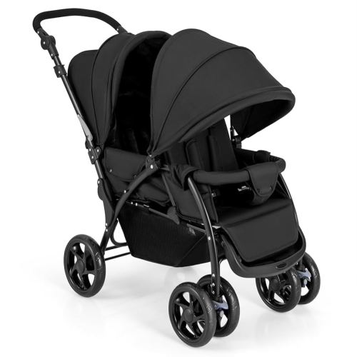 HONEY JOY Double Stroller, Foldable Lightweight Infant Twin with Tandem Seating, 5-Point Harness, Recline Seat, Storage Basket, Compact Baby Double Stroller Newborn and Toddler (Black)