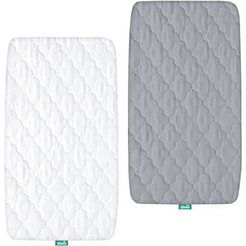Bassinet Mattress Pad Cover, Waterproof, Fits for All Mainstream Bassinet - Rectangle, Oval, Hourglass, 2 Pack, Ultra Soft Microfiber Surface, Washer & Dryer,Grey and White