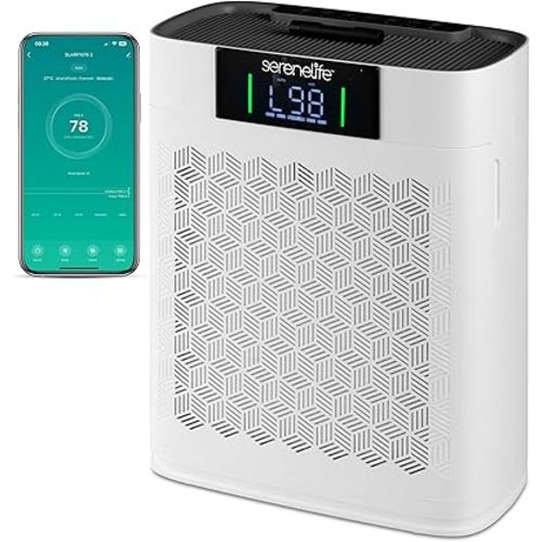 SereneLife HEPA Air Purifier for Home – Smart WiFi & App Control, Ultra-Quiet Air Purifier for Bedrooms & Large Rooms, Removes Dust, Pet Hair & Odors, Ideal for Pets & Allergies (1,800 Sq Ft, White)