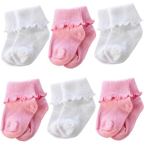 6 &12 Pairs Infant Toddler Baby Kids Turn Cuff Ruffle Cotton Socks