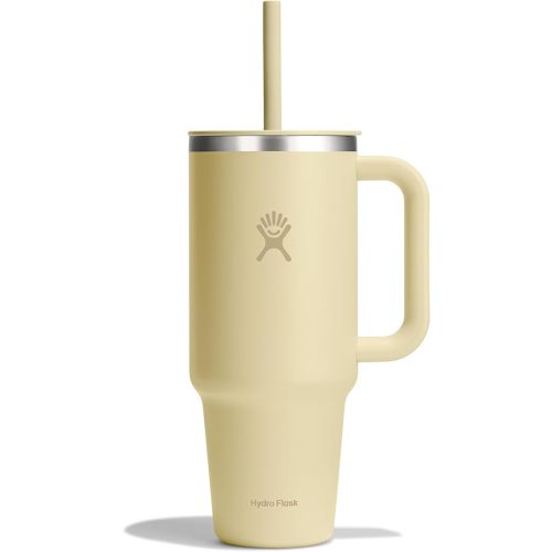 Hydro Flask Travel Tumbler with Handle, Lid and Straw - Insulated Stainless Steel in 40 Oz Starlight