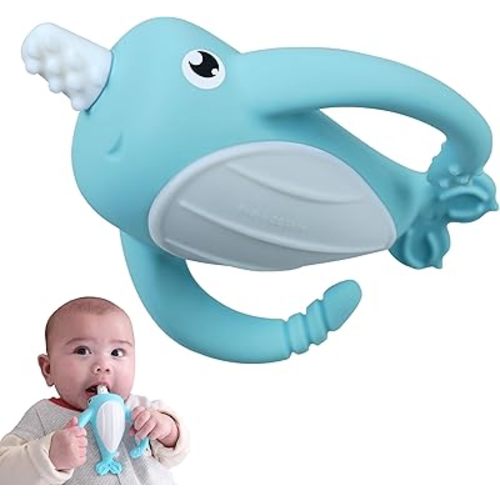 Smily Mia Narwhal Silicone Baby Teething Toys for 3-6 6-12 Months, Teething Relief Toys, Food Grade Silicone Teether Baby Toys, Sensory Toys for Teething Babies, Baby Essential, BPA Free, Blue