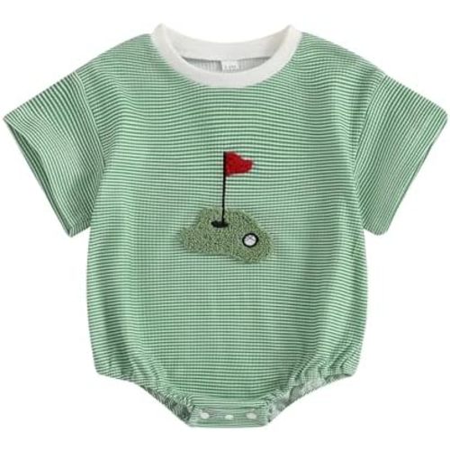 Unisex Baby Girl Boy Golf Clothes Short Sleeve Striped Sweatshirt Bubble Romper Bodysuit Cute Summer Outfit