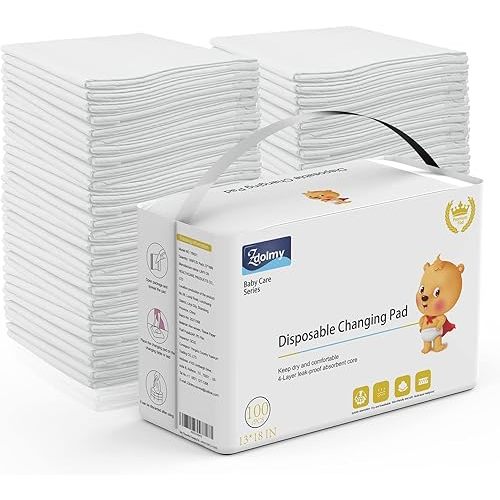 Disposable Changing Pad Liners (100 Pack) Super Soft, Disposable Changing Pads, Ultra Absorbent & Waterproof - Covers Any Surface for Mess Free Baby Diaper Changes (White)