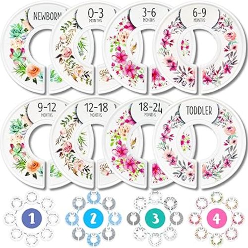 Eli with Love Baby Closet Dividers (Floral) – Fits 1.5" Rod - Set of 8 Baby Closet Size Dividers – Baby Clothes Dividers for Closet – Organize Nursery Hangers Size/Age