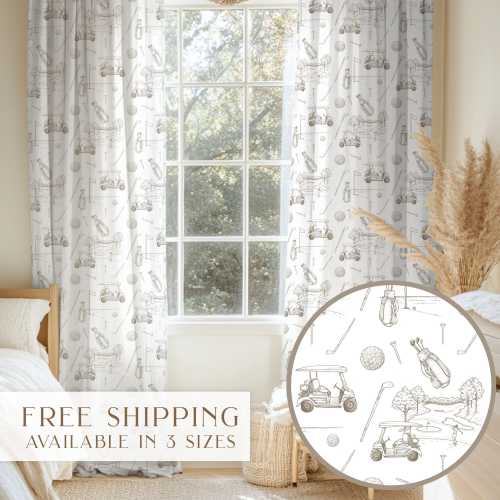 Golf Toile Curtain Set Golf Nursery Decor Boy Vintage Nursery Drape Country Club Golf Room Decor Baby Golf Theme Nursery Curtain 2 Panel Set
